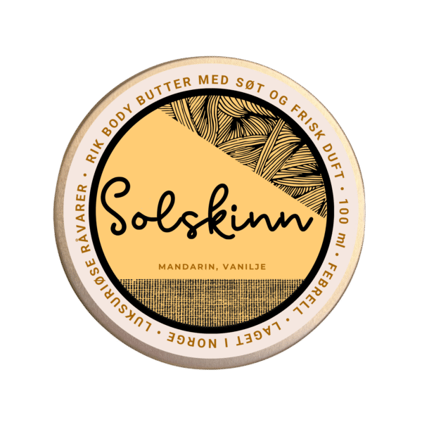 Rik body butter i aluminiumskrukke fra Febrell, laget med sheasmør, kakaosmør og mandelolje. Naturlig fuktighetskrem for tørr hud med frisk og søt duft.